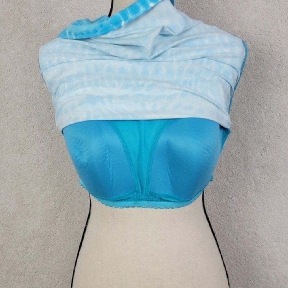Lands' End High-Neck Tankini Top Women's 12 Blue Tie Dye Ripple Swimwear Modest - Picture 7 of 14